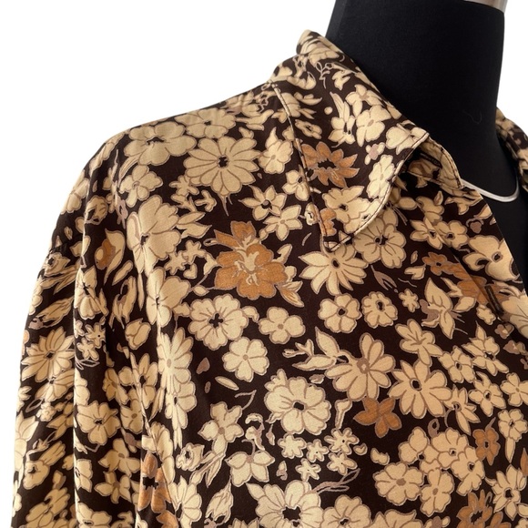 Vintage New Age 70s brown floral button up long sleeved viscose shirt - Picture 6 of 12